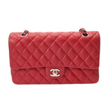 CHANEL シャネル マトラッセ Wフラップ チェーンショルダー 25cm レッド A01112 レディース キャビアスキン ショルダーバッグ Aランク 中古 銀蔵