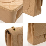 CHANEL シャネル マトラッセ Wフラップ チェーンショルダー 25cm ベージュ A01112 レディース ラムスキン ショルダーバッグ Bランク 中古 銀蔵