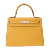HERMES エルメス ケリー 28 外縫い ジョーヌアンプル Y刻印(2020年頃) レディース ヴォーエプソン ハンドバッグ Aランク 中古 銀蔵