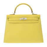HERMES エルメス ケリー 32 外縫い 2WAY ライム □R刻印(2014年頃) レディース ヴォーエプソン ハンドバッグ Aランク 中古 銀蔵