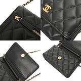 CHANEL シャネル マトラッセ フリル チェーン ウォレット ブラック レディース ラムスキン ショルダーバッグ Aランク 中古 銀蔵