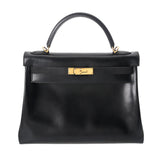 HERMES エルメス ケリー 32 内縫い 2WAY ブラック □E刻印(2001年頃) レディース ボックスカーフ ハンドバッグ ABランク 中古 銀蔵