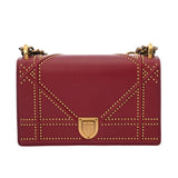 CHRISTIAN DIOR クリスチャンディオール チェーンショルダー レッド レディース レザー スタッズ ショルダーバッグ ABランク 中古 銀蔵