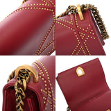CHRISTIAN DIOR クリスチャンディオール チェーンショルダー レッド レディース レザー スタッズ ショルダーバッグ ABランク 中古 銀蔵