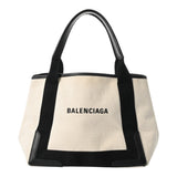 BALENCIAGA バレンシアガ ネイビーカバス S ホワイト/ブラック 339933 レディース キャンバス レザー ハンドバッグ Bランク 中古 銀蔵