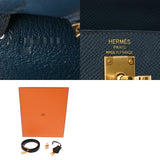 HERMES エルメス ケリー 25 外縫い トリコロール ブルードリュプス/ブルーインディゴ/ブラック B刻印(2023年頃) レディース ヴォーエプソン ハンドバッグ Aランク 中古 銀蔵