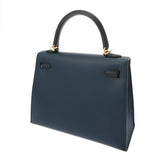 HERMES エルメス ケリー 25 外縫い トリコロール ブルードリュプス/ブルーインディゴ/ブラック B刻印(2023年頃) レディース ヴォーエプソン ハンドバッグ Aランク 中古 銀蔵