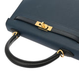 HERMES エルメス ケリー 25 外縫い トリコロール ブルードリュプス/ブルーインディゴ/ブラック B刻印(2023年頃) レディース ヴォーエプソン ハンドバッグ Aランク 中古 銀蔵