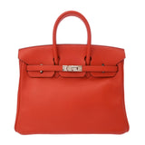 HERMES エルメス バーキン 25 ルージュトマト X刻印(2016年頃) レディース ヴォースイフト ハンドバッグ ABランク 中古 銀蔵