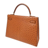 HERMES エルメス ケリー 32 外縫い 2WAY チェスナッツ ○U刻印(1991年頃) レディース オーストリッチ ハンドバッグ Bランク 中古 銀蔵