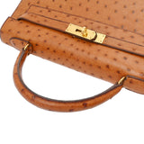 HERMES エルメス ケリー 32 外縫い 2WAY チェスナッツ ○U刻印(1991年頃) レディース オーストリッチ ハンドバッグ Bランク 中古 銀蔵