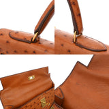 HERMES エルメス ケリー 32 外縫い 2WAY チェスナッツ ○U刻印(1991年頃) レディース オーストリッチ ハンドバッグ Bランク 中古 銀蔵