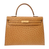 HERMES エルメス ケリー 35 外縫い 2WAY サフラン ○U刻印(1991年頃) レディース オーストリッチ ハンドバッグ Bランク 中古 銀蔵