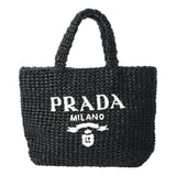 PRADA プラダ スモール クロシェット トートバッグ ブラック/ホワイト 1BG422 レディース ラフィア ハンドバッグ ABランク 中古 銀蔵