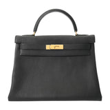 HERMES エルメス ケリー 32 内縫い 2WAY ブラック □A刻印(1997年頃) レディース フィヨルド ハンドバッグ Aランク 中古 銀蔵