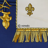 HERMES エルメス カレ 90 VUE DE CAROSSE DE LA REALE ブルー/ホワイト/ゴールド レディース シルク100％ スカーフ Aランク 中古 銀蔵