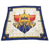 HERMES エルメス カレ 90 VUE DE CAROSSE DE LA REALE ブルー/ホワイト/ゴールド レディース シルク100％ スカーフ Aランク 中古 銀蔵