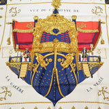HERMES エルメス カレ 90 VUE DE CAROSSE DE LA REALE ブルー/ホワイト/ゴールド レディース シルク100％ スカーフ Aランク 中古 銀蔵
