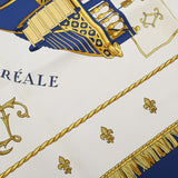 HERMES エルメス カレ 90 VUE DE CAROSSE DE LA REALE ブルー/ホワイト/ゴールド レディース シルク100％ スカーフ Aランク 中古 銀蔵