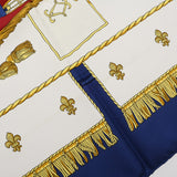 HERMES エルメス カレ 90 VUE DE CAROSSE DE LA REALE ブルー/ホワイト/ゴールド レディース シルク100％ スカーフ Aランク 中古 銀蔵