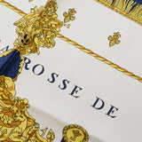 HERMES エルメス カレ 90 VUE DE CAROSSE DE LA REALE ブルー/ホワイト/ゴールド レディース シルク100％ スカーフ Aランク 中古 銀蔵
