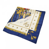 HERMES エルメス カレ 90 VUE DE CAROSSE DE LA REALE ブルー/ホワイト/ゴールド レディース シルク100％ スカーフ Aランク 中古 銀蔵