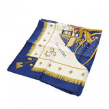 HERMES エルメス カレ 90 VUE DE CAROSSE DE LA REALE ブルー/ホワイト/ゴールド レディース シルク100％ スカーフ Aランク 中古 銀蔵