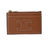 CELINE セリーヌ ジップ付き カードホルダー タン 10K583EMJ.04LU レディース ラムスキン コインケース Aランク 中古 銀蔵