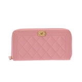 CHANEL シャネル ボーイシャネル ロングジップウォレット ピンク A80288 レディース ラムスキン 長財布 Aランク 中古 銀蔵