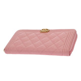 CHANEL シャネル ボーイシャネル ロングジップウォレット ピンク A80288 レディース ラムスキン 長財布 Aランク 中古 銀蔵