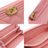 CHANEL シャネル ボーイシャネル ロングジップウォレット ピンク A80288 レディース ラムスキン 長財布 Aランク 中古 銀蔵