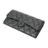 CHANEL シャネル マトラッセ クラシックロングフラップ ウォレット ブラック AP0241 レディース ラムスキン 長財布 Aランク 中古 銀蔵
