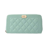 CHANEL シャネル ボーイシャネル ロングジップウォレット ミントグリーン A80288 レディース キャビアスキン 長財布 Aランク 中古 銀蔵