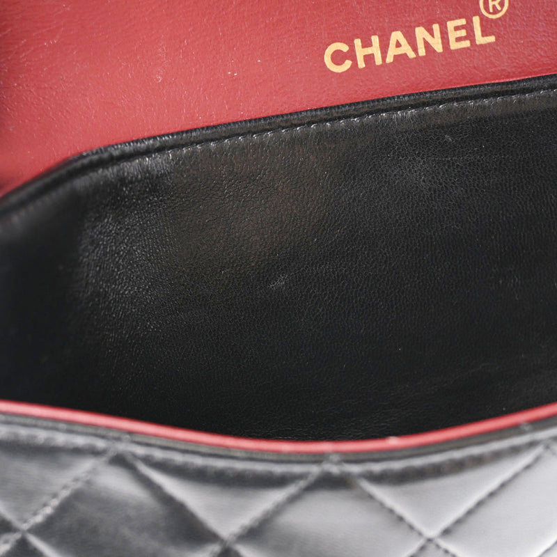 CHANEL シャネル マトラッセ Wフラップ 25cm チェーンショルダー  黒 ゴールド金具 レディース ラムスキン ショルダーバッグ Bランク 中古 銀蔵