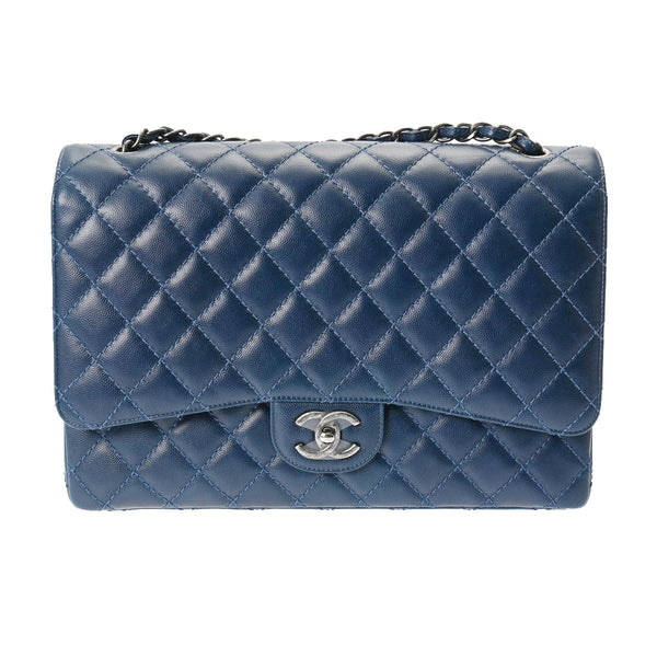 CHANEL シャネル デカマトラッセ 34cm チェーンショルダー ダークブルー系 A58601 レディース キャビアスキン ショルダーバッグ ABランク 中古 銀蔵