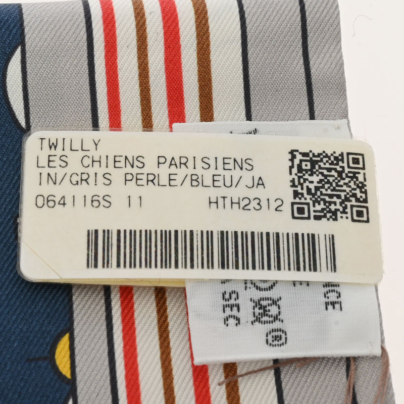 HERMES エルメス ツイリー LES CHIENS PARISIENS グリペールル/ブルー/ジョーヌ 064116S レディース シルク100％ スカーフ 未使用 銀蔵
