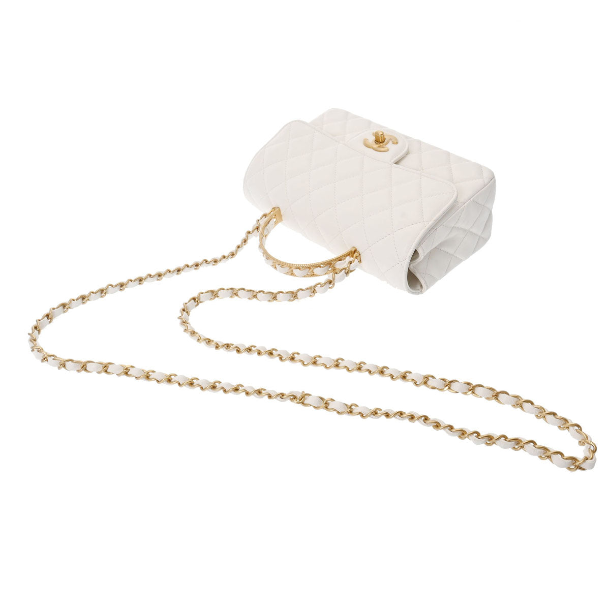 Chanel ノベルティ マトラッセ チェーンショルダーバッグ ラムスキン 白 シャネルチェーンショルダーバッグ 42976 白 ゴールド金具 レディース