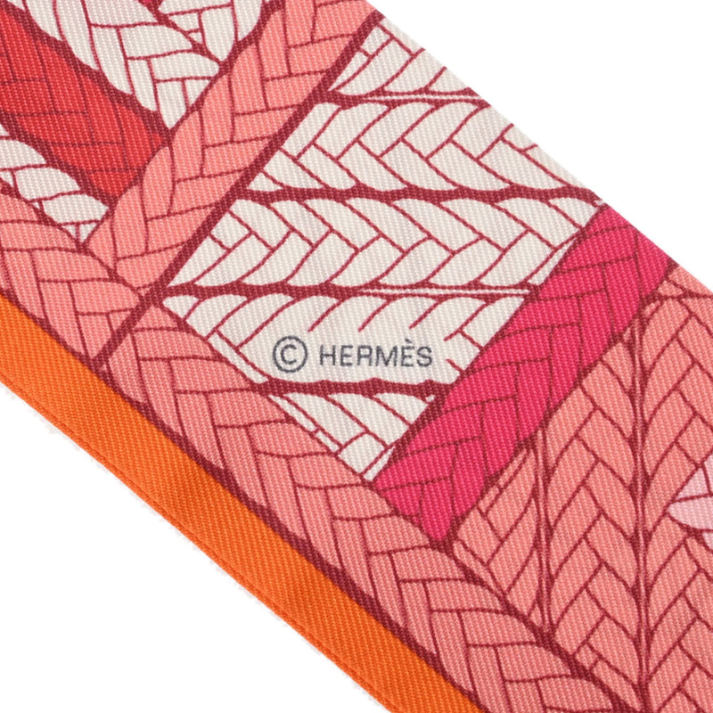 HERMES エルメス ツイリー TRESSES H ローズヴィフ/オレンジ レディース シルク100％ スカーフ 未使用 銀蔵
