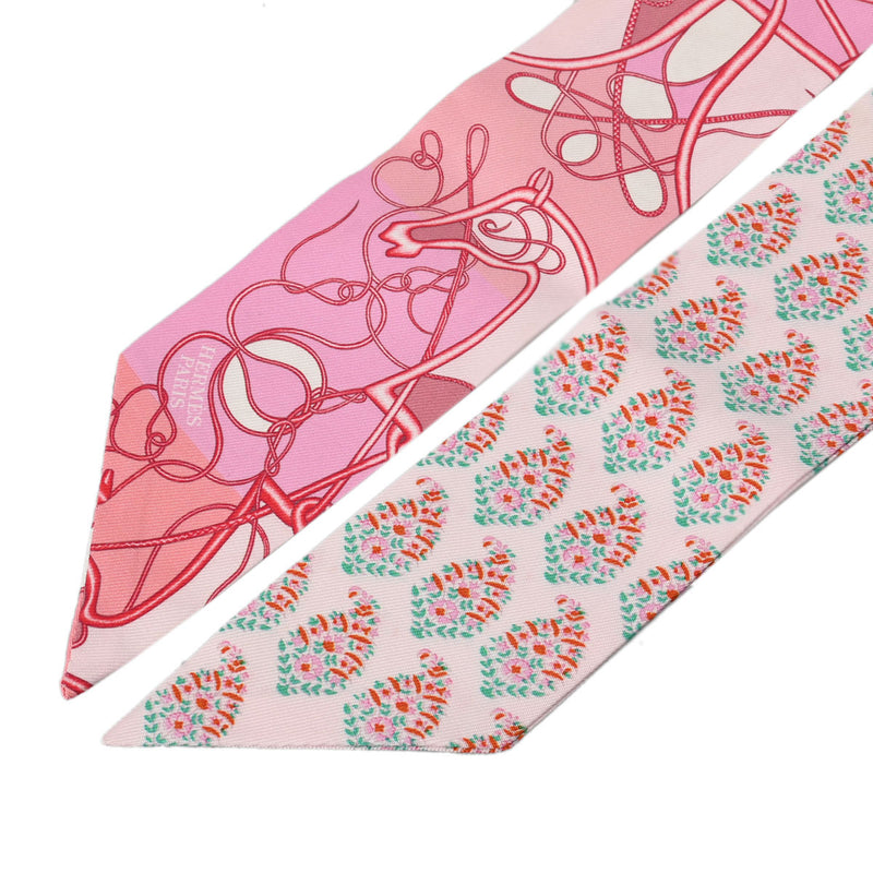 HERMES エルメス ツイリー WHIP BLOCK ピンク レディース シルク100％ スカーフ Aランク 中古 銀蔵