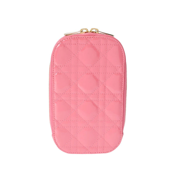 CHRISTIAN DIOR クリスチャンディオール カナージュ フォンポーチ チェーンショルダー ピンク レディース エナメル ポーチ 未使用 銀蔵