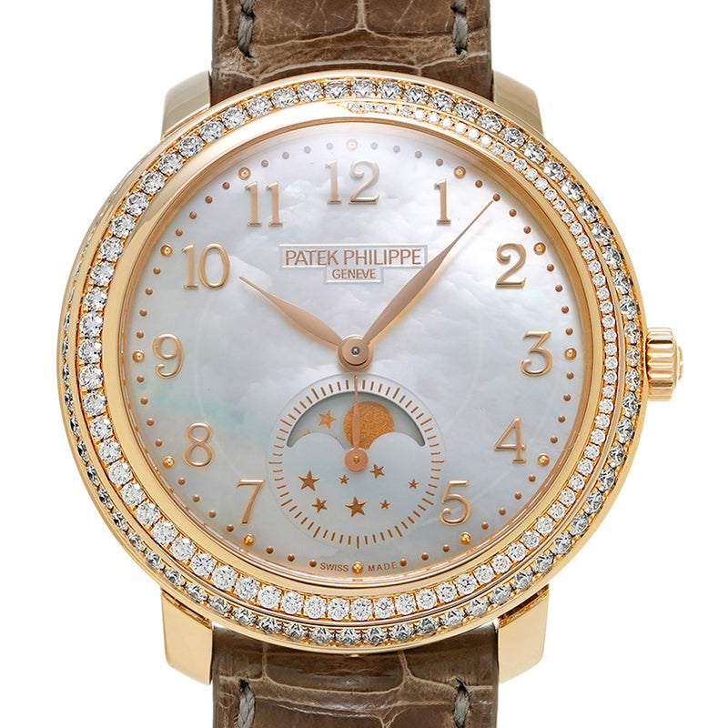 PATEK PHILIPPE パテックフィリップ コンプリケーション ムーンフェイズ ダイヤベゼル 4968R-001 ボーイズ PG/アリゲーター 腕時計 自動巻き シェル文字盤 Aランク 中古 銀蔵