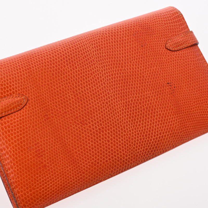 HERMES エルメス ケリーウォレット ロング オレンジ - □O刻印(2011年頃) ユニセックス リザード 長財布 Bランク 中古 銀蔵