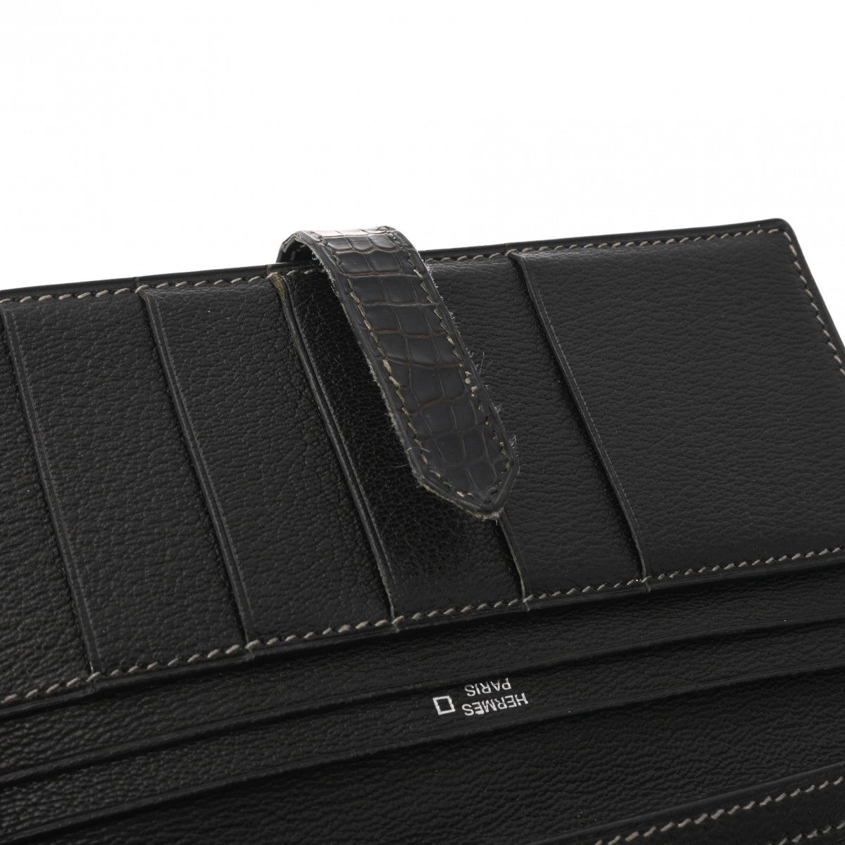 【美品】エルメス ベアンスフレリザード ブラック 金具 長財布刻印□Ｏ 美品】エルメス ベアンスフレリザード ブラック 金具 長財布刻印