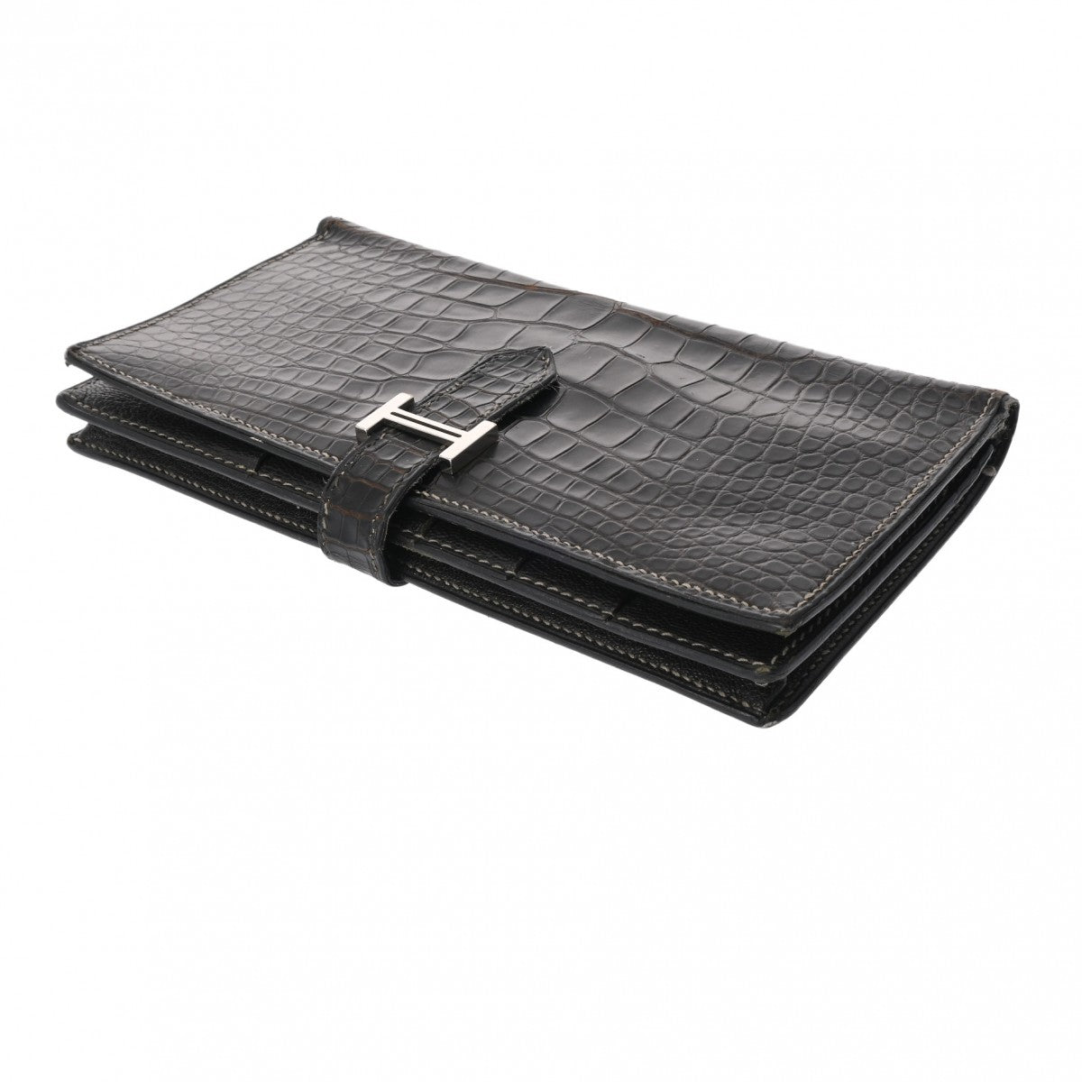 【美品】エルメス ベアンスフレリザード ブラック 金具 長財布刻印□Ｏ 美品】エルメス ベアンスフレリザード ブラック 金具 長財布刻印