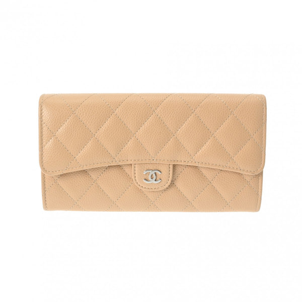 CHANEL シャネル クラシック ロングフラップウォレット ベージュ AP0241 レディース キャビアスキン 長財布 新同 中古 銀蔵