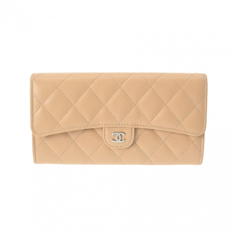 CHANEL シャネル クラシック ロングフラップウォレット ベージュ AP0241 レディース キャビアスキン 長財布 新同 中古 銀蔵