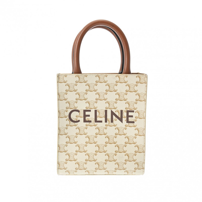 CELINE セリーヌ ミニ バーティカル カバ トリオンフ ホワイト レディース キャンバス ハンドバッグ ABランク 中古 銀蔵