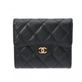 CHANEL シャネル クラシックスモール フラップ ウォレット ブラック レディース キャビアスキン 三つ折り財布 Aランク 中古 銀蔵