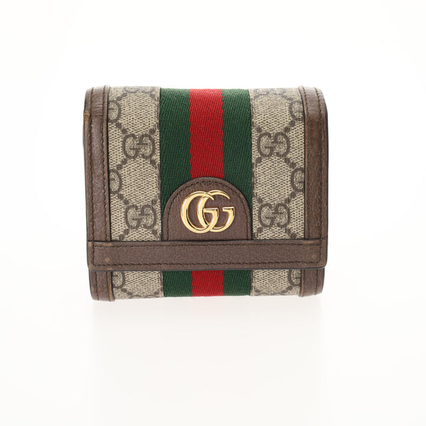 GUCCI グッチ オフィデアGG コンパクトウォレット ベージュ GP金具 598662 レディース レザー キャンバス 二つ折り財布 Bランク 中古 銀蔵