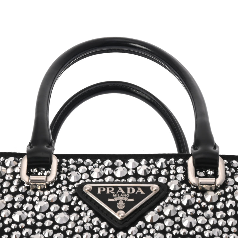 PRADA プラダ クリスタル スモールトートバッグ ブラック 1BA331 レディース サタン ショルダーバッグ Aランク 中古 銀蔵